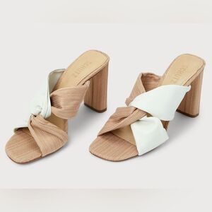 Schutz Wendy Pearl Beige Leather Color Block High Heel Sandals Size 9 EUC